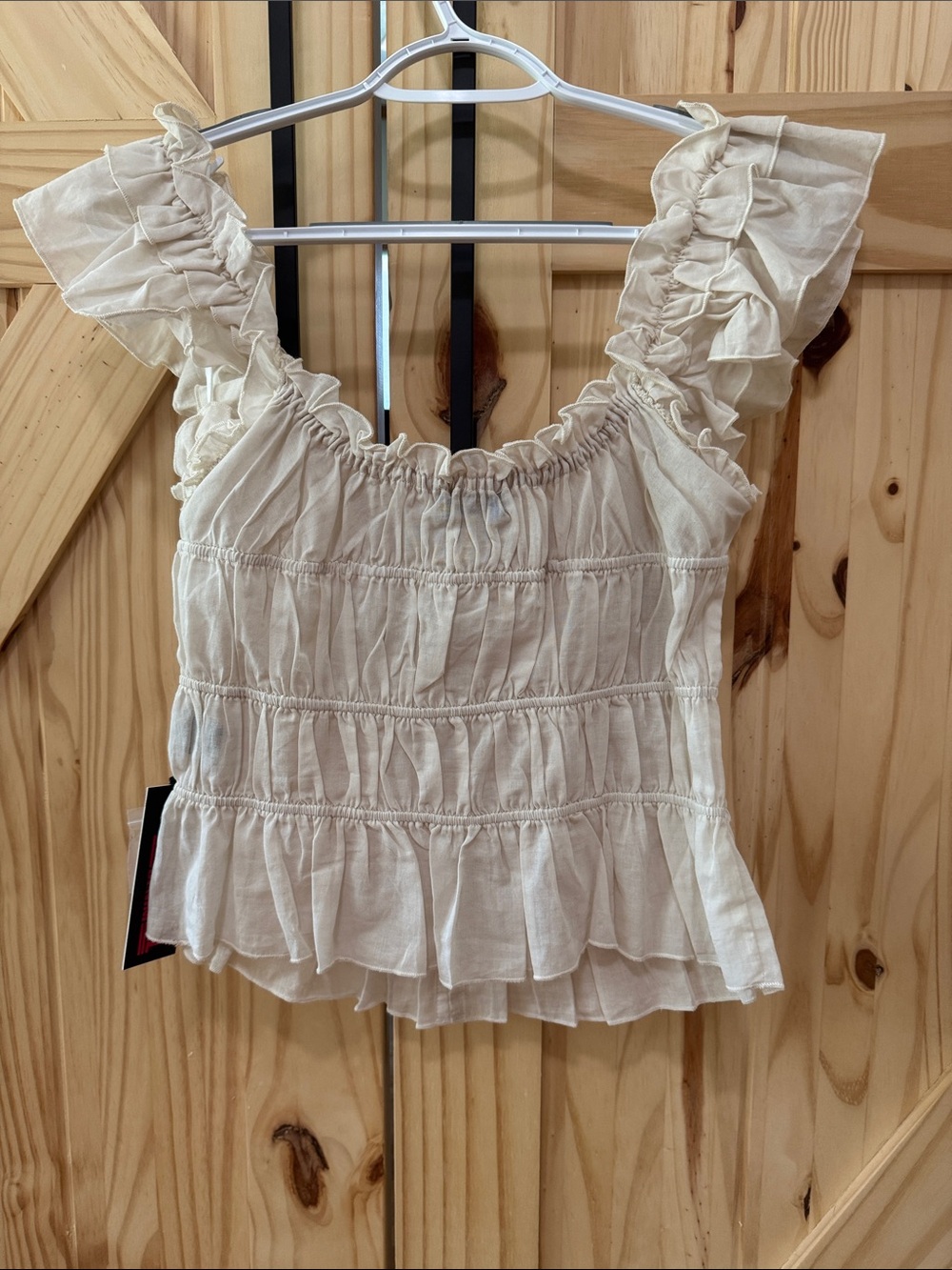 Women's Cream Ruffled Button-Front Blouse - Picture 5 of 5